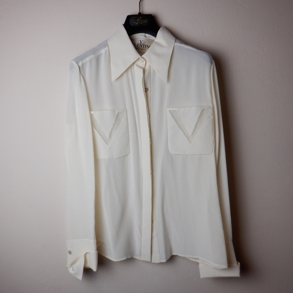 Valentino ivory silk, button down, lon sleeve top, size 10